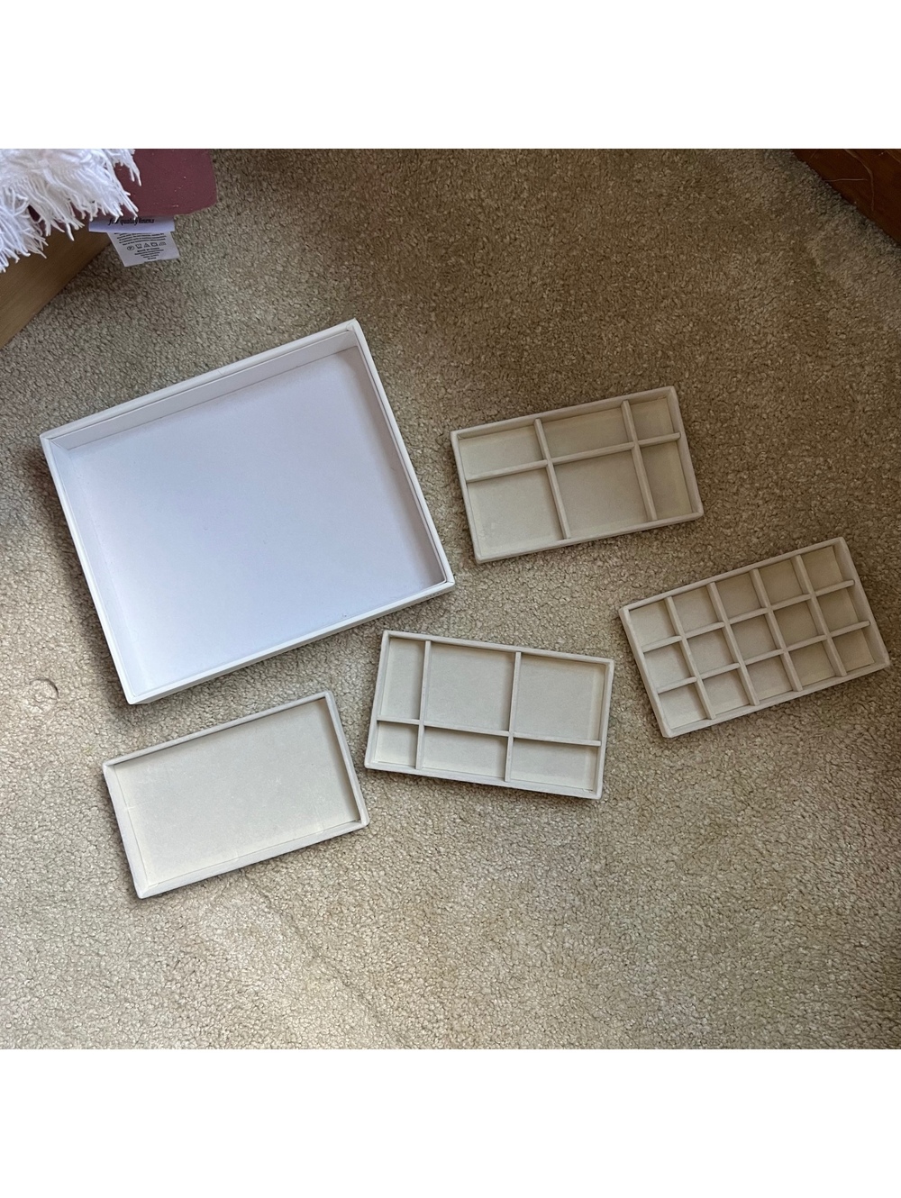 Squared Away White Jewelry Organizer Box with Multiple Beige Compartments
